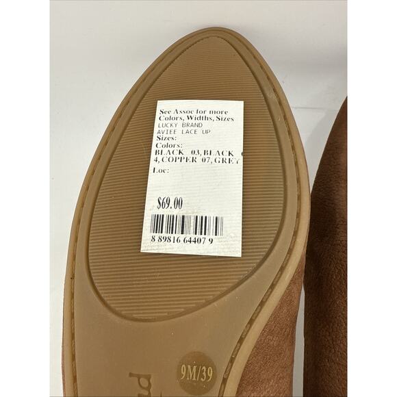Lucky Brand Women's Aviee Leather Slip-On Lace Up Ballet Flats Brown Size 9 NEW - Picture 8 of 8